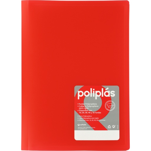 [01310051] CARPETAS CON FUNDAS GRAFOPLÁS 01310051 POLIPLAS 10 FUNDAS  DIN-A4 ROJO