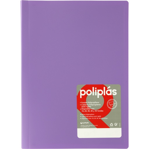 [01320069] CARPETAS CON FUNDAS GRAFOPLÁS 01320069 POLIPLAS 20 FUNDAS  DIN-A4 LAVANDA