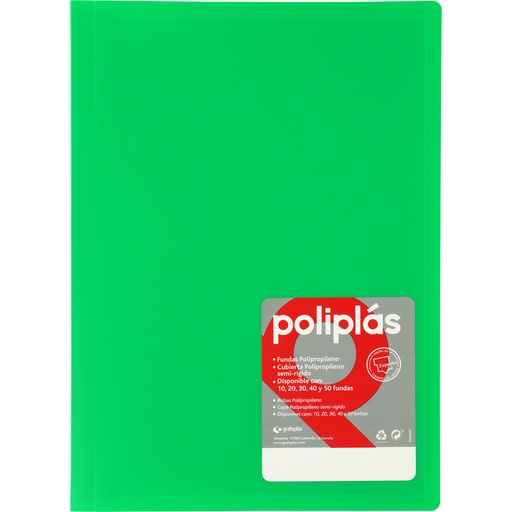 [01330021] CARPETAS CON FUNDAS GRAFOPLÁS 01330021 POLIPLAS 30 FUNDAS  DIN-A4 VERDE CLARO