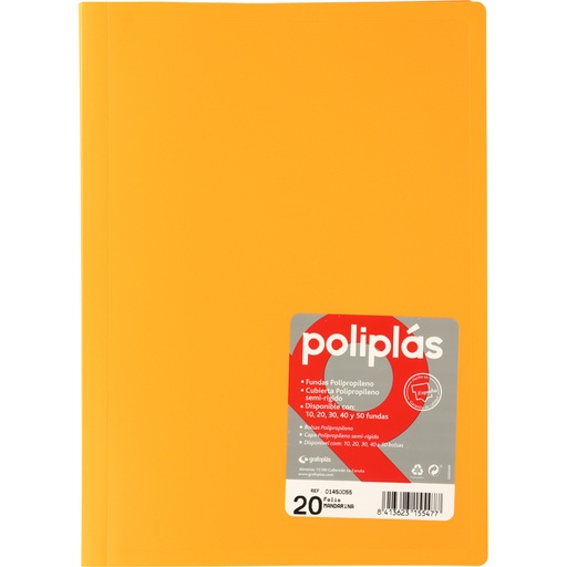 [01450055] CARPETAS CON FUNDAS GRAFOPLÁS 01450055 POLIPLAS 20 FUNDAS FOLIO MANDARINA