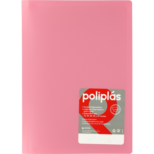 [01470053] CARPETAS CON FUNDAS GRAFOPLÁS 01470053 POLIPLAS 30 FUNDAS FOLIO ROSA