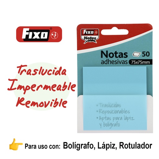 [65007891] NOTAS FIXO 65007891 PACK 50 NOTAS ADH.TRASLUCIDAS 75X75MM AZUL PASTEL