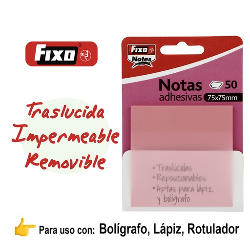 [65007893] NOTAS FIXO 65007893 PACK 50 NOTAS ADH.TRASLUCIDAS 75X75MM ROSA PASTEL