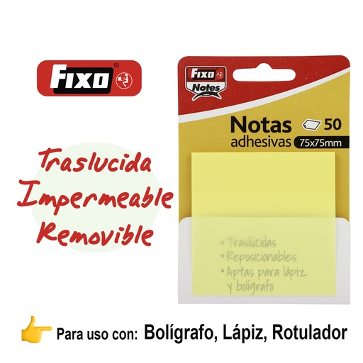 [65007894] NOTAS FIXO 65007894 PACK 50 NOTAS ADH.TRANSLUCIDAS 75X75MM AMARILL PASTEL