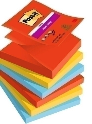 [R330-6SS-PLAY] NOTAS ADHESIVAS POST-IT R330-6SS-PLAY 90h Z NOTES 76x76 (R330) SUPER STICKY COLORES PLAYFUL PACK de 6