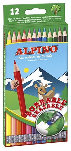 [AL013654] ESTUCHE ALPINO AL013654  LÁPICES DE COLORES BORRABLES 177MM C/SURTIDOS 12 UD