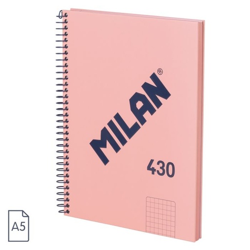 [57153E80SNCP] CUADERNO MILAN 57153E80SNCP TAPA DURA A5 CON ESPIRAL 80 H. PAPEL CUADRICULA DE 95 GR. COLECCION 430 SINCE 1918 ROSA