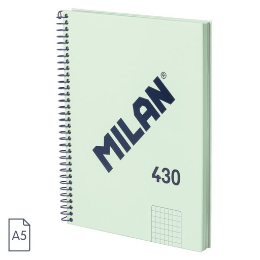 [57153E80SNCGR] CUADERNO MILAN 57153E80SNCGR TAPA DURA A5 CON ESPIRAL 80 H. PAPEL CUADRICULA DE 95 GR. COLECCION 430 SINCE 1918 VERDE