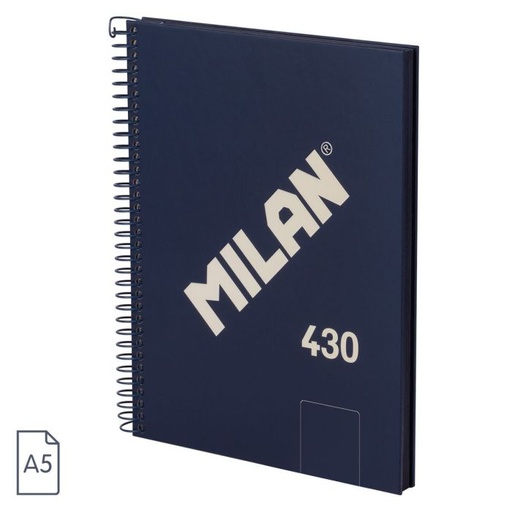 [57151E80B] CUADERNO MILAN 57151E80B TAPA DURA A5 CON ESPIRAL 80 H. PAPEL BLANCO DE 95 GR. COLECCION 430 SINCE 1918 AZUL
