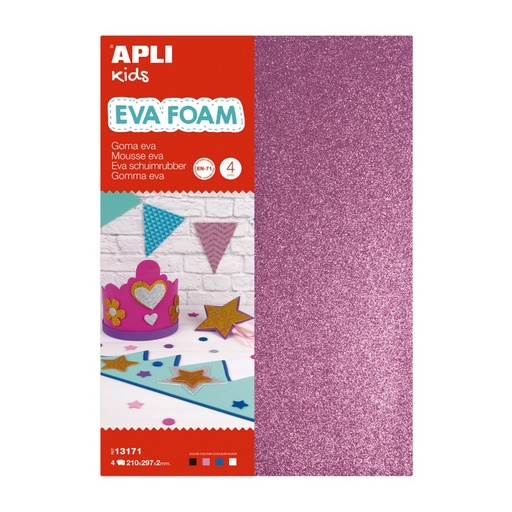 [13171] GOMA EVA APLI 13171 A4 BLANCA, NEGRA, ROJO, AZUL PURPURINA 4UN