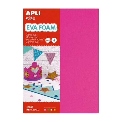 [13556] GOMA EVA APLI 13556 A4 AM/ VERDE/ NAR/ROSA FLUOR 4UN