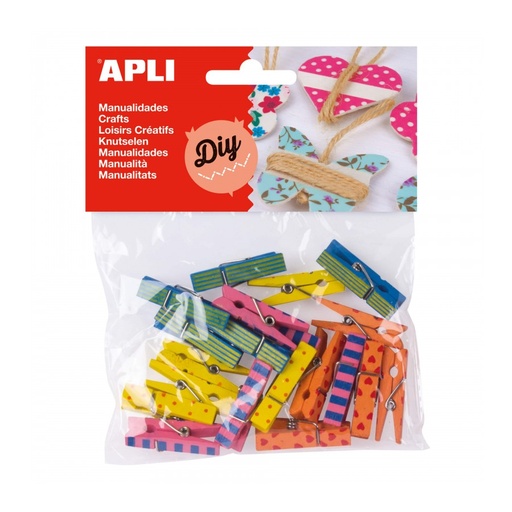 [13480] BOLSA APLI 13480 PINZAS MADERA COLOR DECOR 35X7MM 20U