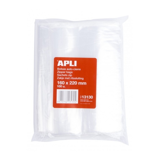 [13130] BOLSA APLI 13130 AUTOCIERRE 160x220MM PAQ. 100UN