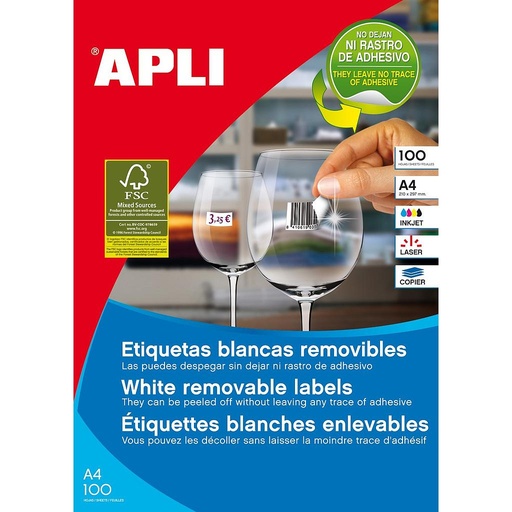 [3051] ETIQUETAS APLI 3051 36,8X 23,8 100H REMOVIBL. A4