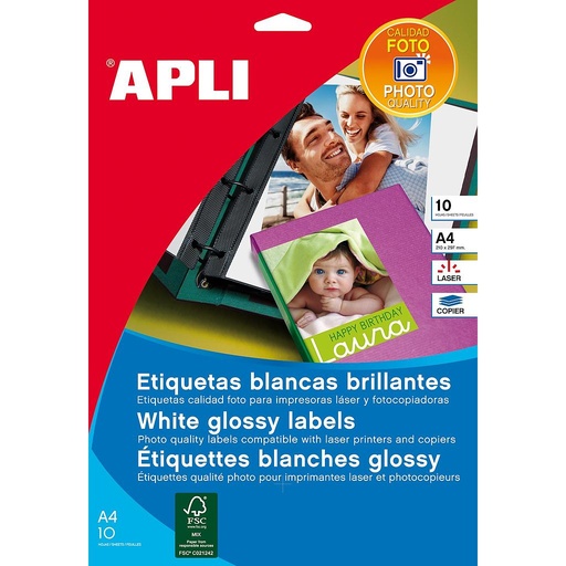 [10065] ETIQUETAS APLI 10065 199,6X289,1 10H LASER COPY GLOSSY A4