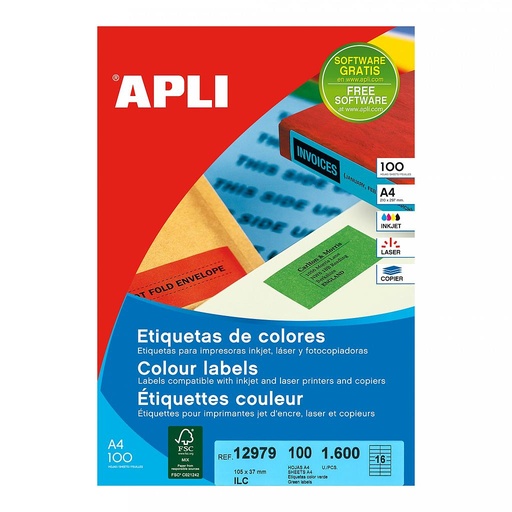 [12979] ETIQUETAS APLI 12979 105,0X 37,0 100H VERDE A4