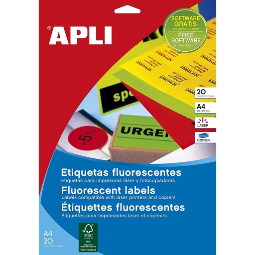 [12986] ETIQUETAS APLI 12986 99,1X 67,7 100H NARANJA FLUOR A4