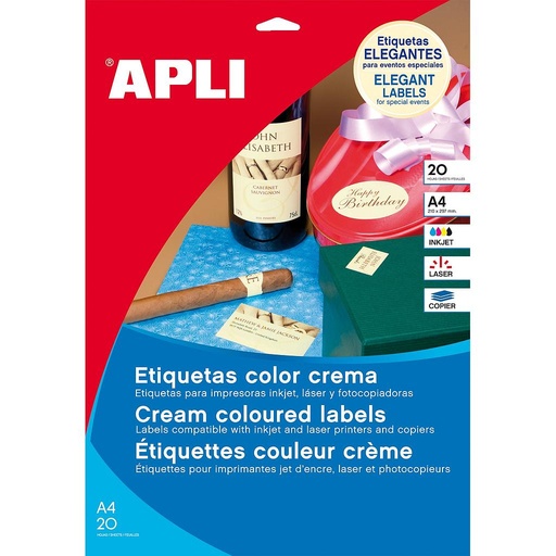 [11802] ETIQUETAS APLI 11802 210,0X297,0 20H CREMA A4