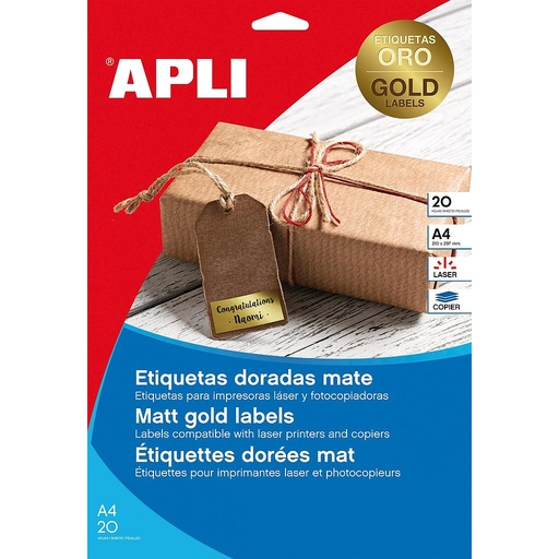[14887] ETIQUETAS APLI 14887 63,5X 29,6 20H ORO LASER COPY A4