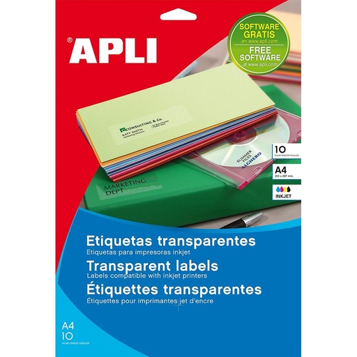 [10050] ETIQUETAS APLI 10050 48,5X 25,4 10H TRANSP. INK JET A4
