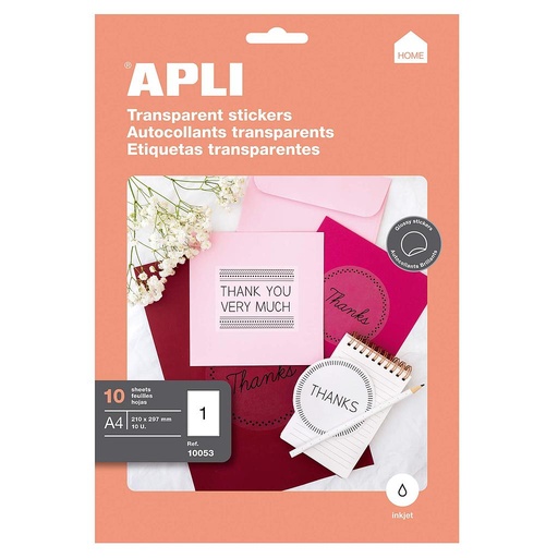 [10053] ETIQUETAS APLI 10053 210,0X297,0 10H TRANSP. INK JET A4