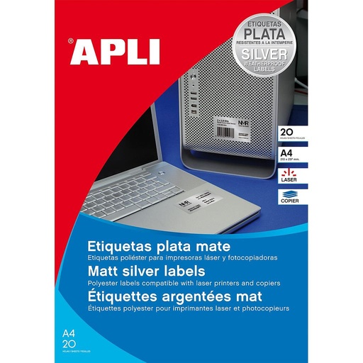[1228] ETIQUETAS APLI 1228 210,0X297,0 20H POLIESTER BLANCA LASER COPY A4