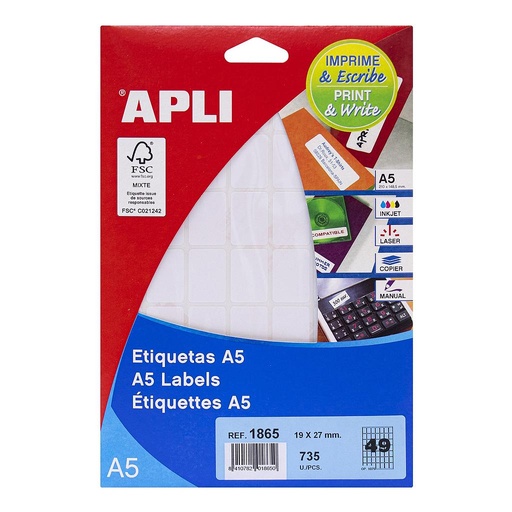 [1865] ETIQUETAS APLI 1865 19,0X 27,0 15H A5