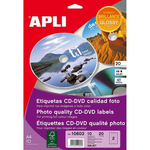 [10603] ETIQUETAS APLI 10603 Ø 117 CD MEGA 10H INK JET PHOTO A4