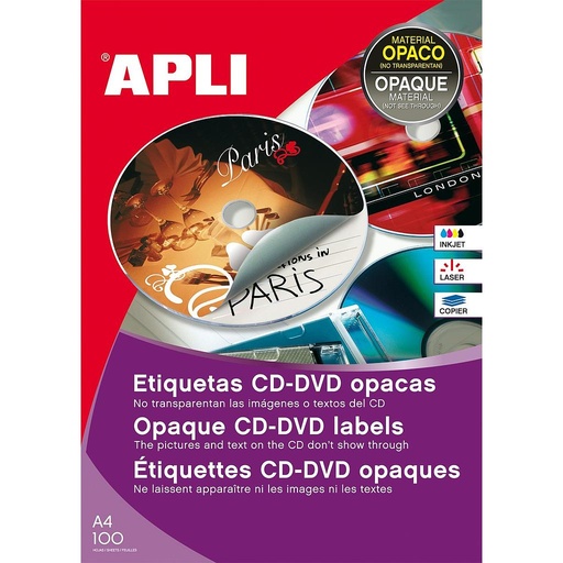 [10166] ETIQUETAS APLI 10166 Ø 114 CD-ROM 100H OPACO A4