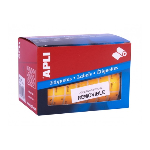 [10085] ETIQUETAS APLI 10085 12x18 PVP REMOVIBL. NARANJA FLUOR ROLLO 3360 UN
