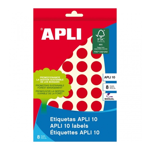 [2740] ETIQUETAS APLI 2740 Ø 16 ROJO APLI 8 432 UN