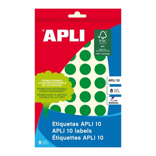 [2741] ETIQUETAS APLI 2741 Ø 16 VERDE APLI 8 432 UN