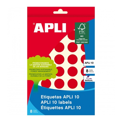[2744] ETIQUETAS APLI 2744 Ø 19 ROJO APLI 8 320 UN