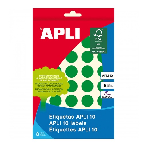 [2745] ETIQUETAS APLI 2745 Ø 19 VERDE APLI 8 320 UN