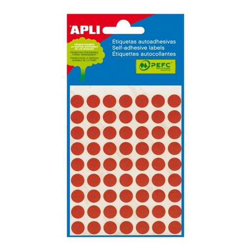 [2053] ETIQUETAS APLI 2053 Ø 10 ROJO MINI BOLSA 315 UN