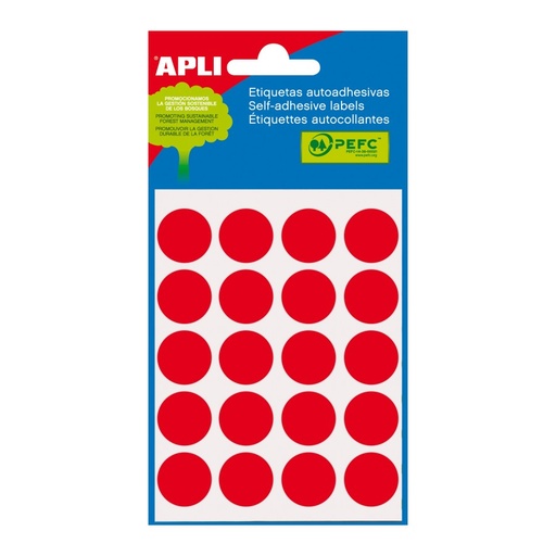 [2065] ETIQUETAS APLI 2065 Ø 19 ROJO MINI BOLSA 100 UN