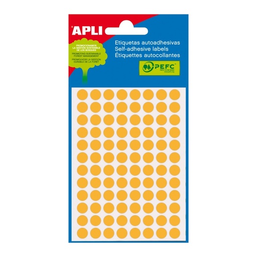 [2080] ETIQUETAS APLI 2080 Ø 8 NARANJA FLUOR MINI BOLSA 288 UN