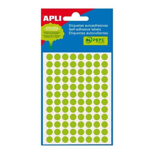 [2082] ETIQUETAS APLI 2082 Ø 8 VERDE FLUOR MINI BOLSA 288 UN