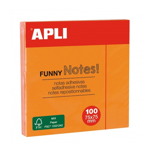 [11900] BLOC NOTAS APLI 11900 75X75 NARANJA FLUOR 100H