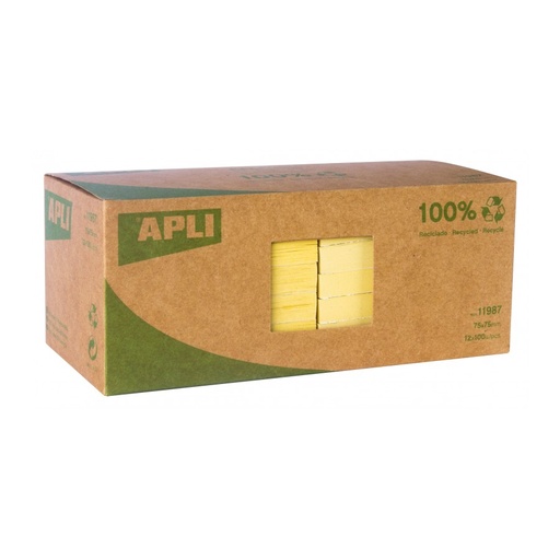 [11987] BLOC NOTAS APLI 11987 75x75 AMARILLO RECICLADO PAQ. 12 UN.