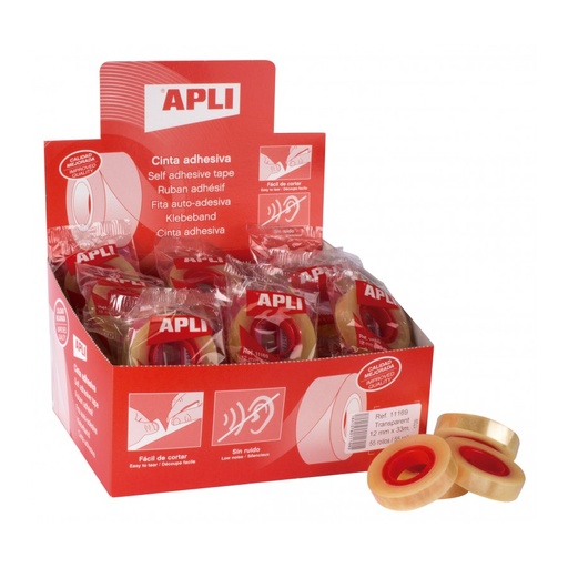 [11169] ROLLO APLI 11169 ADHESIVA TRANSPARENTE 12x33 55U
