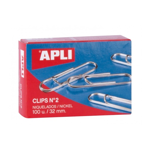 [11711] CAJA APLI 11711 CLIPS NIQUEL  Nº2 32MM 100U.