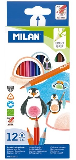 [0722312] LAPICES MILAN 0722312 COLORES  ERGO GRIP TRIANGULARES ESTUCHE 12 UNIDADES