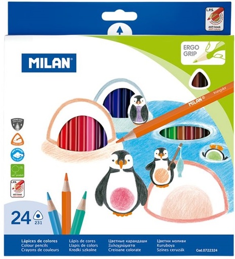 [0722324]  LAPICES MILAN 0722324 COLORES ERGO GRIP TRIANGULARES ESTUCHE DE 24