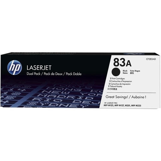 [CF283AD] TONER HP CF283AD NEGRO 83A (2X15K) LASERJET PRO MFP M125/M127