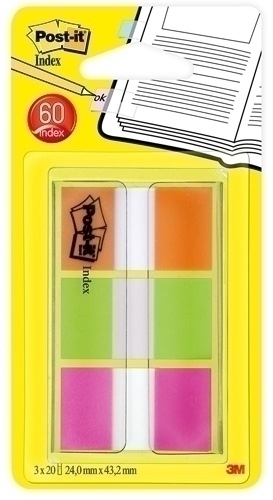 [680-OLP] ÍNDICE POST-IT 680-OLP 3X20  PACK de 3 (VERDE-NARANJA-ROSA)