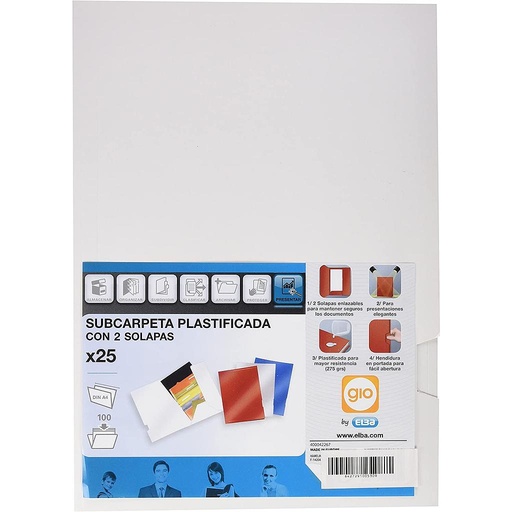 [400042267] SUBCARPETAS ELBA 400042267  PRESENTACIÓN  PLASTIFICADAS 2 SOLAPAS 275 GRS  A4  BLANCO