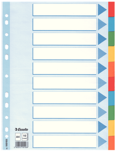 [100193] SEPARADORES ESSELTE 100193 10 PESTAÑAS A4 CARTON 200 G, 