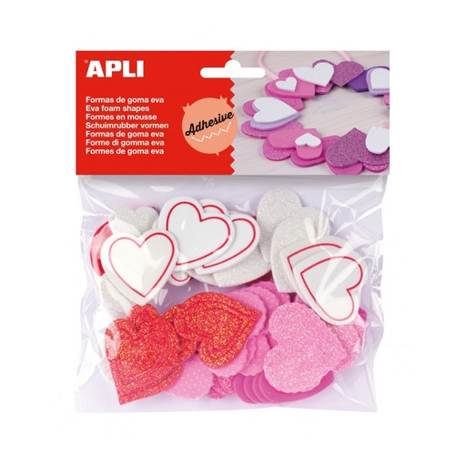 [13283] GOMA EVA APLI 13283 CORAZONES ADH. PURPURINA 52UN