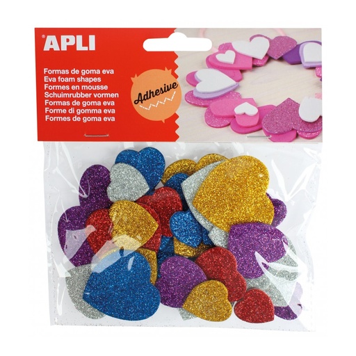 [13484] GOMA EVA APLI 13484 CORAZONES ADH. PURPURIANA COLORES 50UN